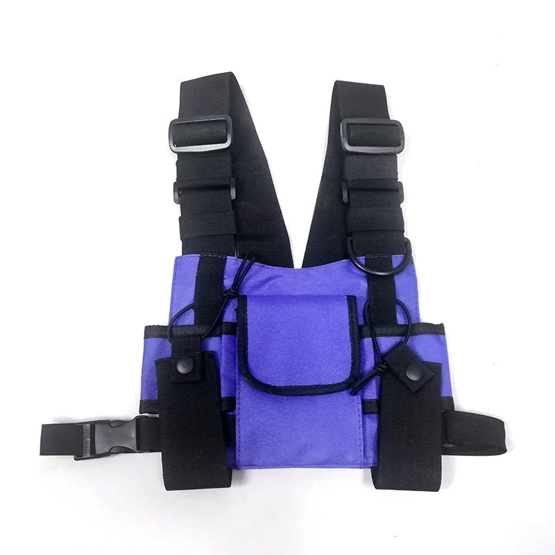 Beg Dada Taktikal Berfungsi untuk Lelaki Fesyen Peluru Hip Hop Vest Beg Streetwear Beg Pinggang Uniseks Beg Rig Dada Hitam 899