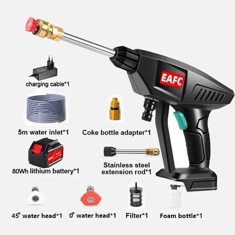 EAFC 60Bar Cordless High Pressure Car Washer 30000mAh Rechargeable Car Wash Gun Electric Water Gun Foam Machine