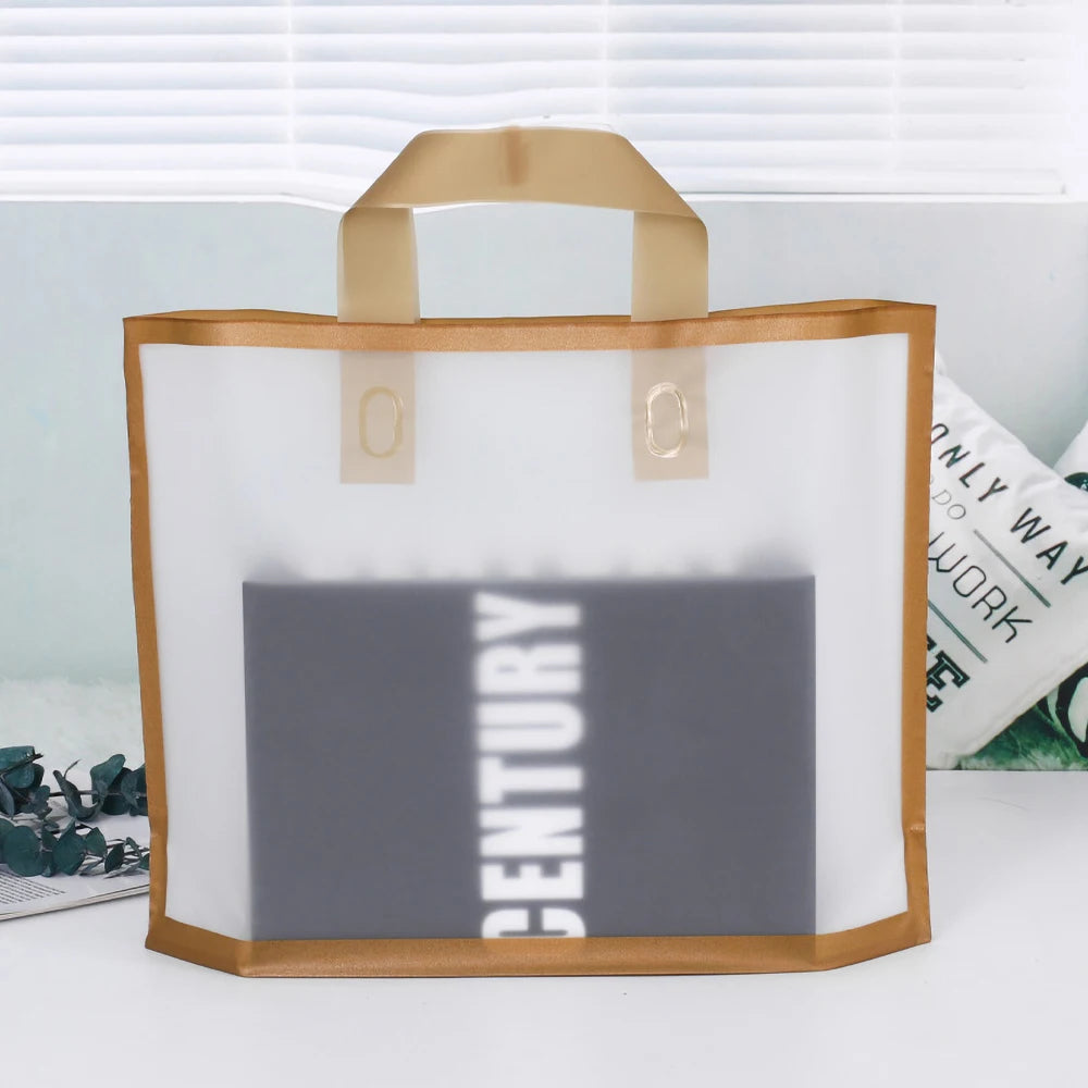 100pcs Custom Logo golden border Matte Shopping Bags thickening tote bag wedding Gift Bag Print Logo On Double-sided Free Design