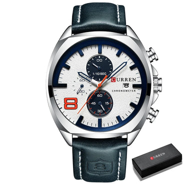 CURREN Jam Tangan Sukan Ketenteraan Lelaki Jenama Terunggul Lelaki Kulit Chronograph Kuarza Jam Tangan Kalendar Jam Lelaki Relogio Masculino