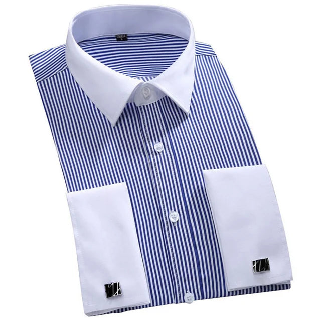 Men's French Cuff Dress Shirt Long Sleeve Formal Business Buttons Male Shirts Regular Fit Cufflinks Shirt Plus size 6XL