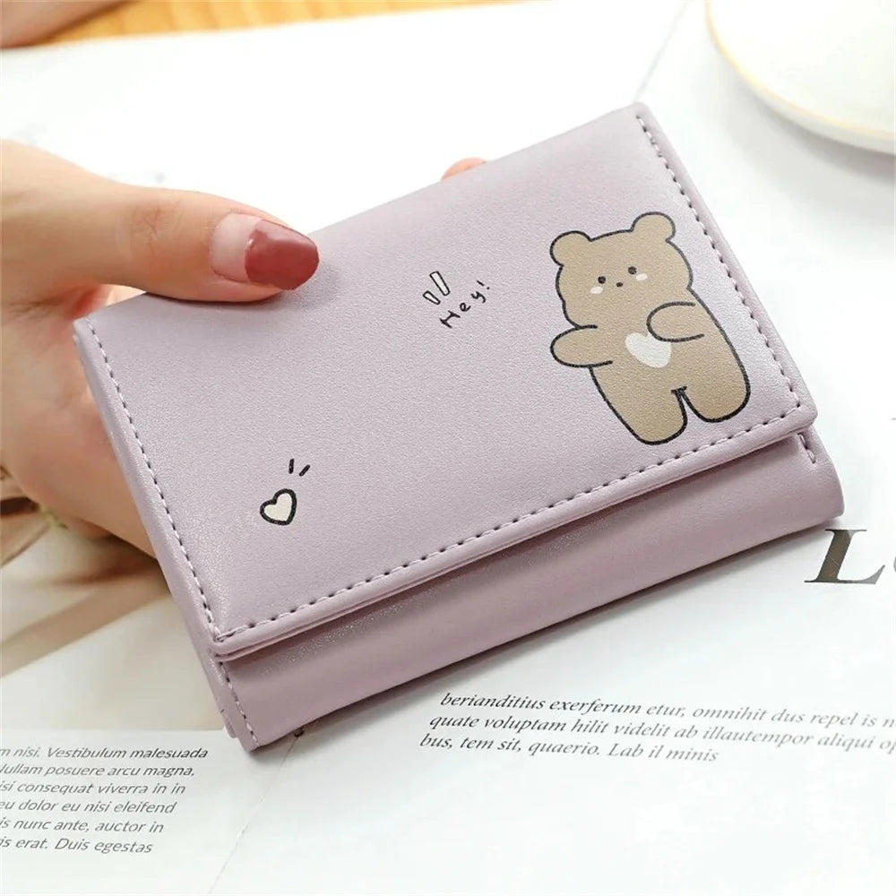 Dompet Kecil Perempuan Pendek Comel Pemegang Kad Tiga Lipat Pelajar Pemegang Beg ID Gadis Pemegang Kad Dompet Syiling Dompet Wanita Beg Kartun