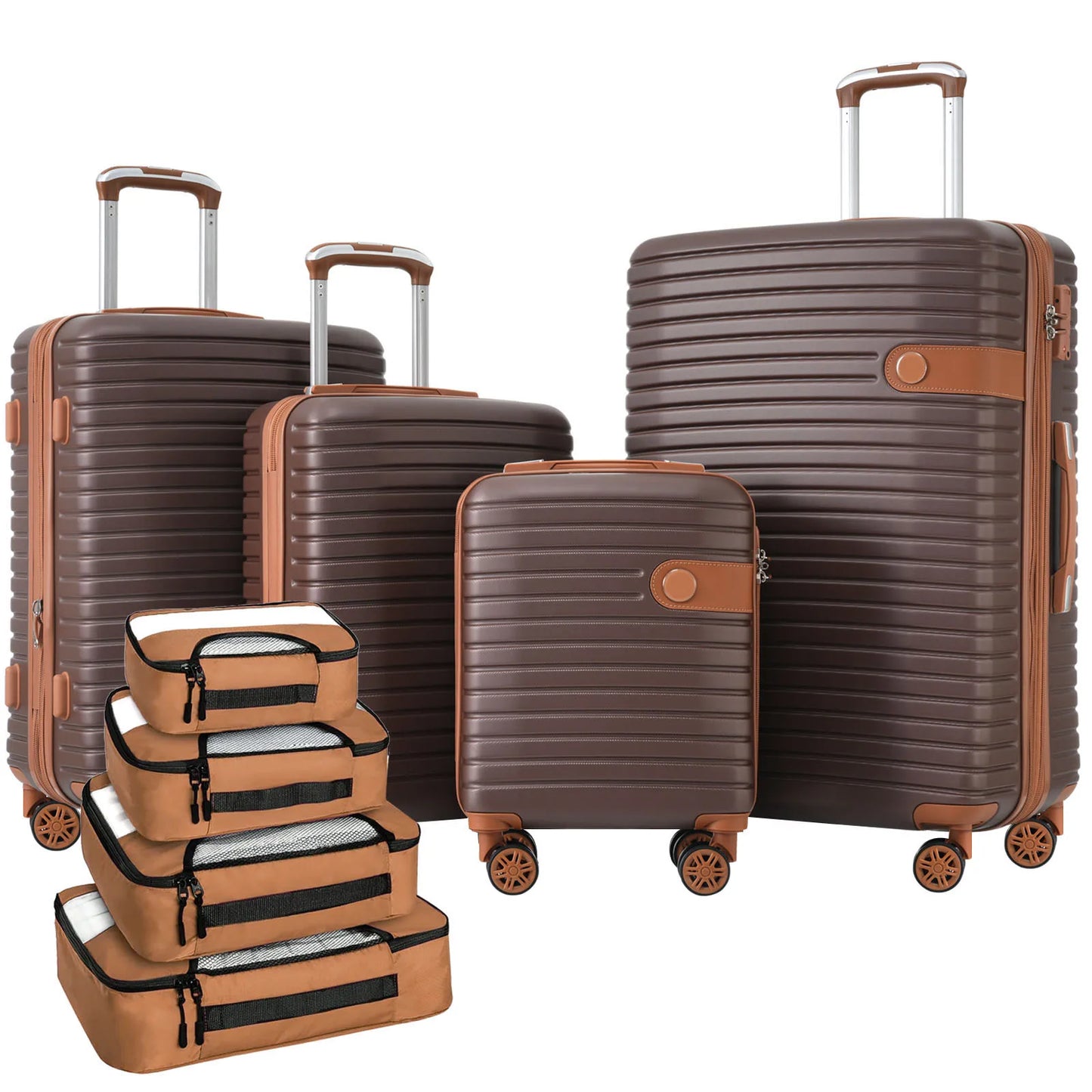 Set Bagasi 4 Keping Set Koper ABS Cangkang Keras Bagasi Perjalanan Boleh Dibesarkan Ringan dengan 4 Kiub Pembungkusan TSA Lock Spinner