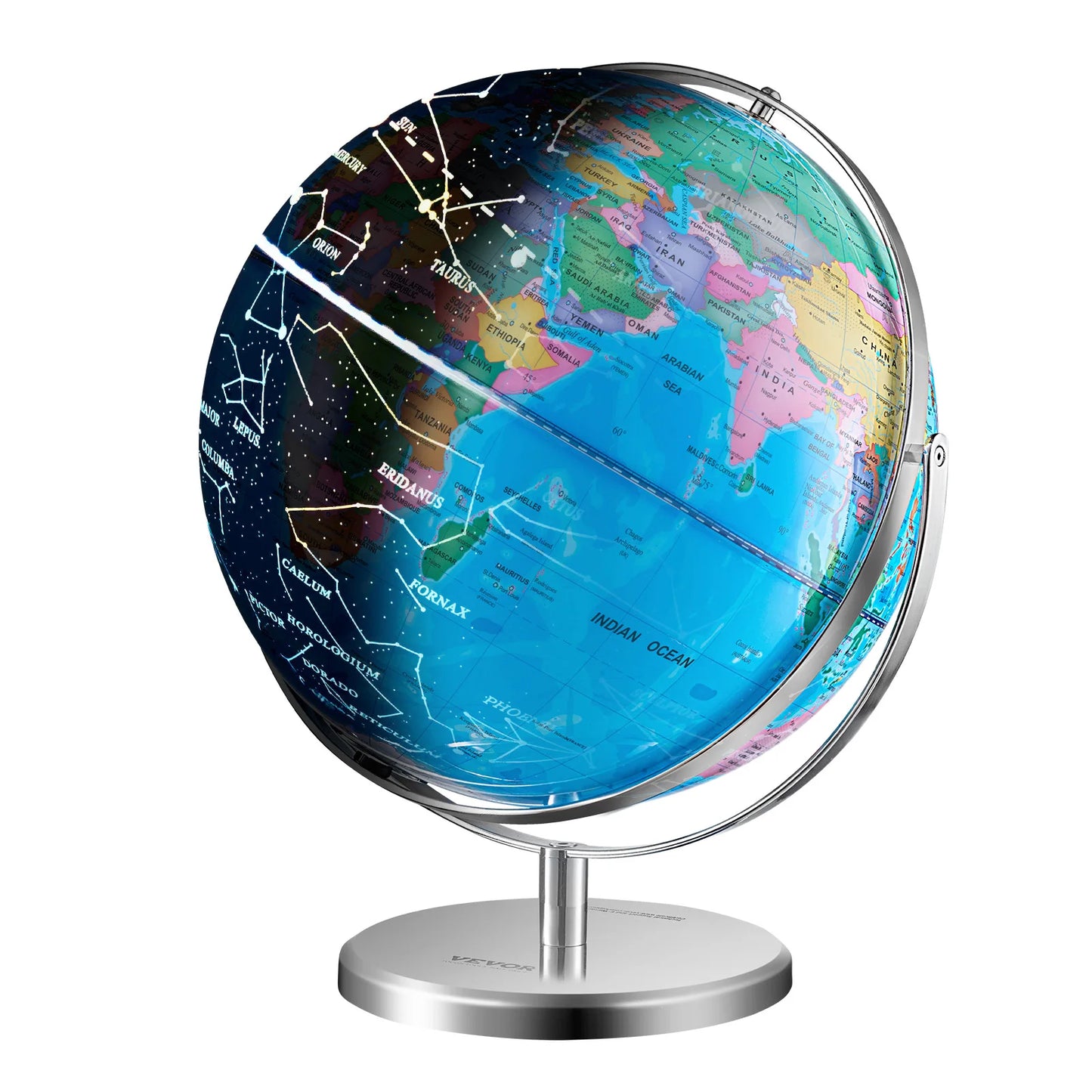 VEVOR Illuminated World Globe with Stand 13 in/330.2 mm Stable Heavy Metal Base and LED Constellation Night Light HD Printed Map