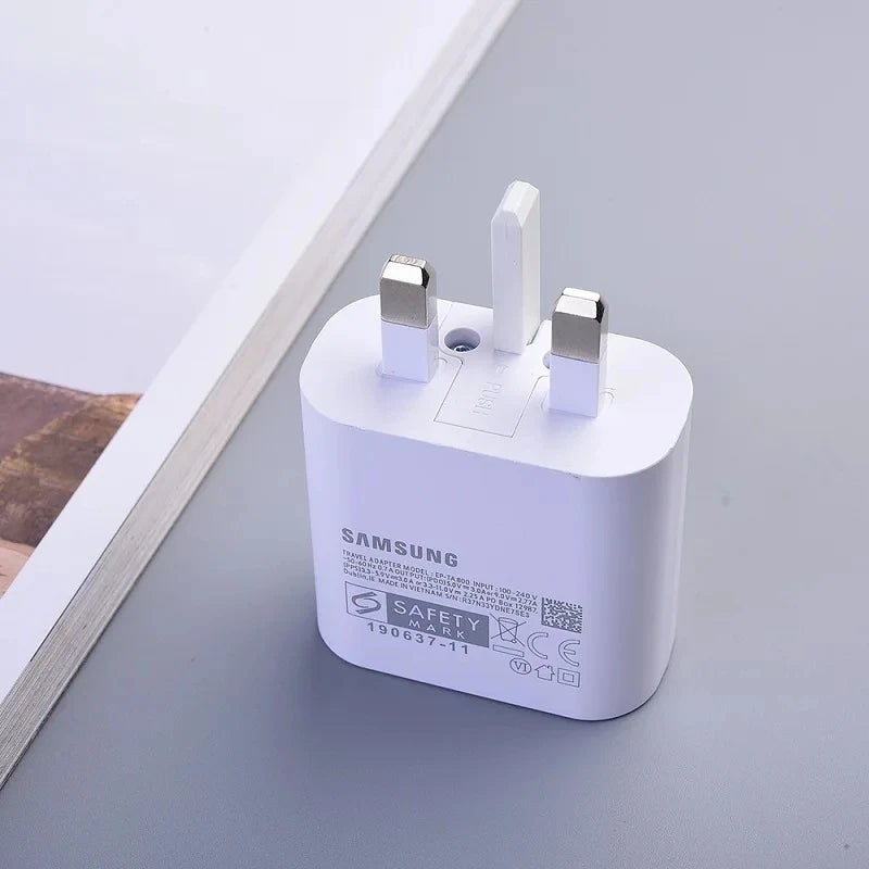 For Samsung S21 Note 20 10 Ultra Super Fast Charger 25W UK Plug Power Adapter Dual Type C Cable For Galaxy S20 Plus S10+ A70 A80