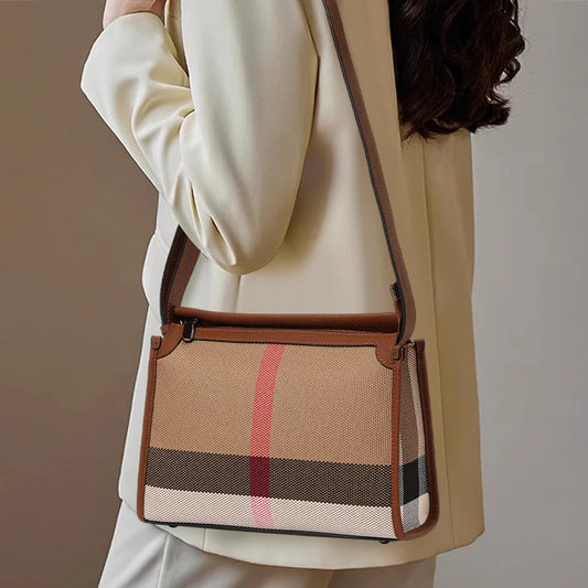 Aidrani Cowhide 2024 Autumn  New High-End Plaid Satchel Small Square Casual Versatile Genuine Leather Shoulder Crossbody Bag