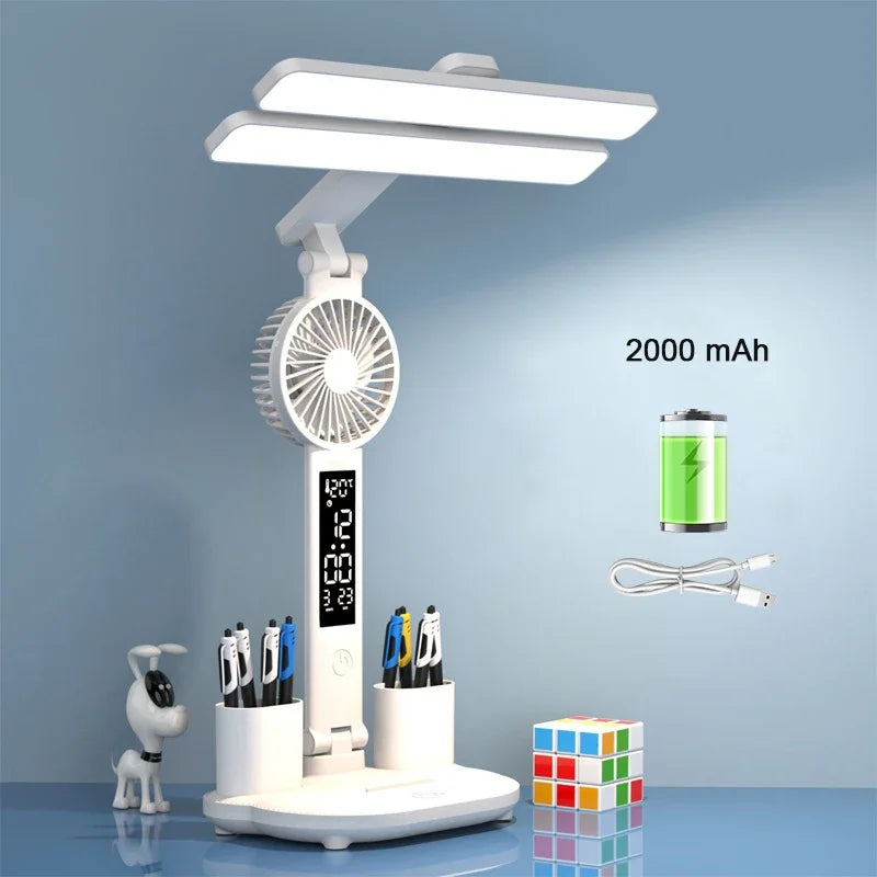 Dengan Kipas Lampu Meja Boleh Dicas semula Jam Led Dispaly Lampu Meja Bacaan Kepala katil Hiasan Ruang Tamu Lekapan Pencahayaan Sentuh