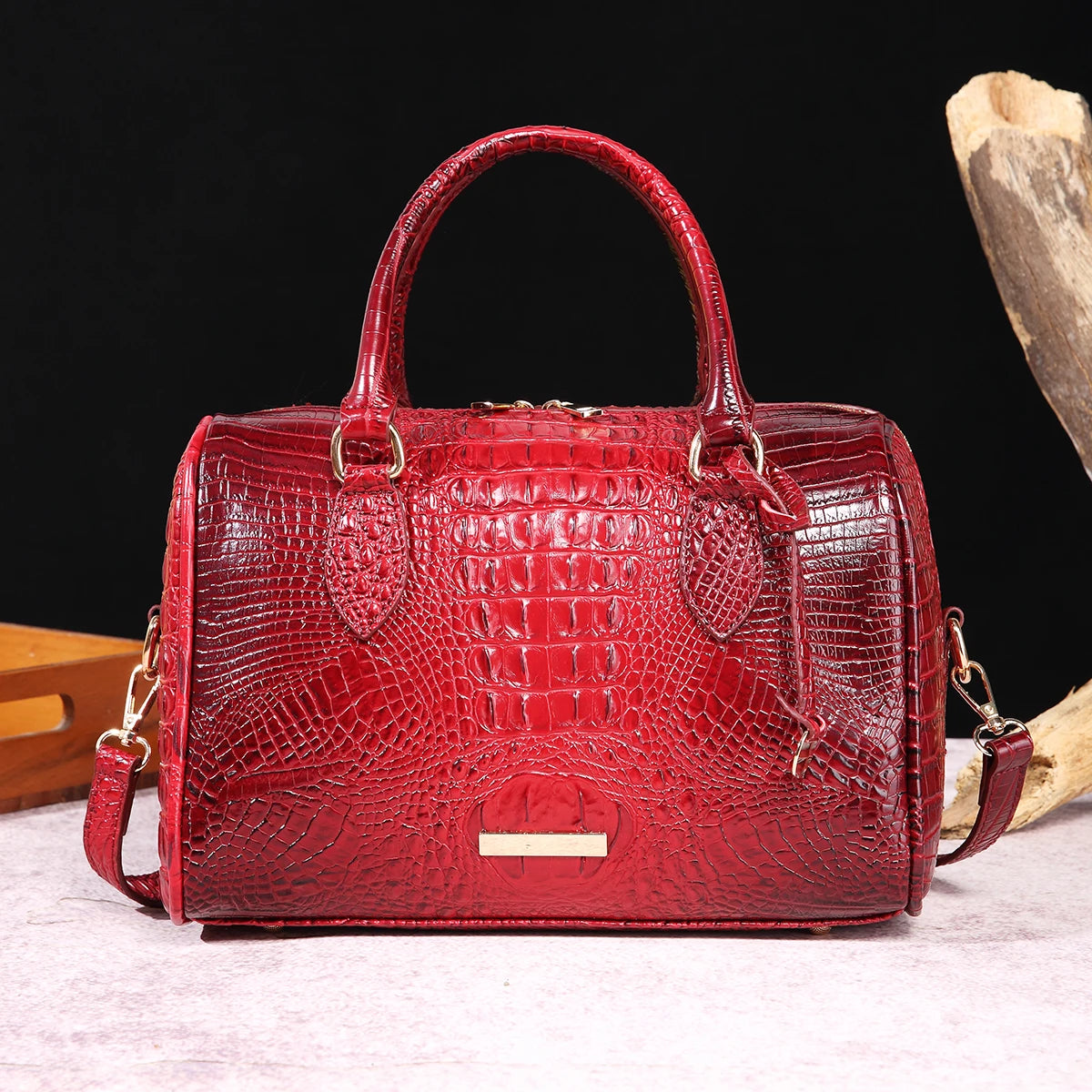 Beg Tangan Boston Timbul Buaya Ombre Beg Selempang Gaya Klasik Dompet Beg Kulit Wanita