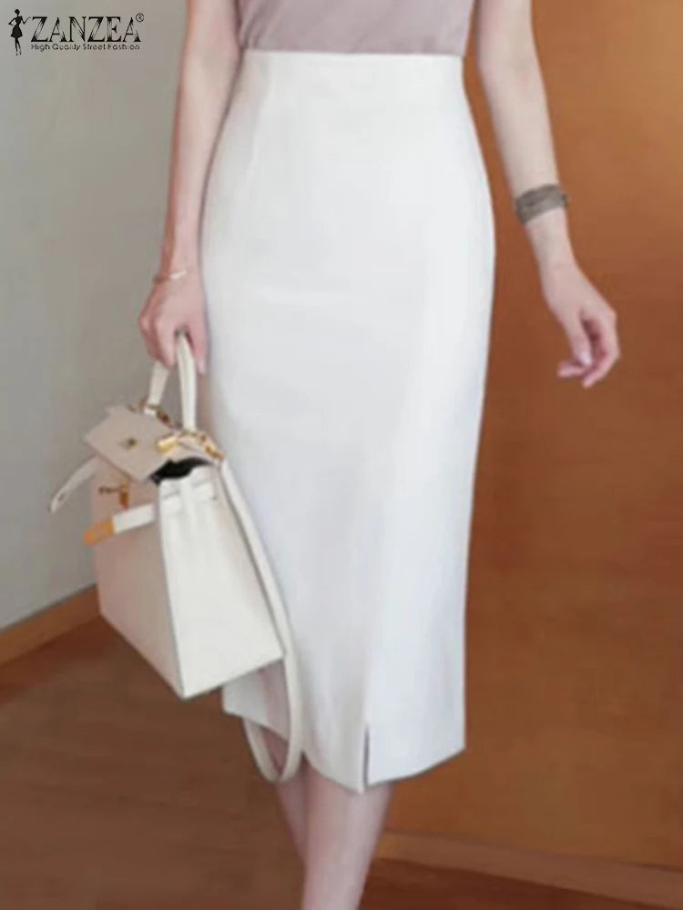 ZANZEA Women Elegant OL Bodycorn Skirts Office Faldas Saia Work Slim Fit Jupe Autumn Fashion High Waist Solid Knee-length Skirt