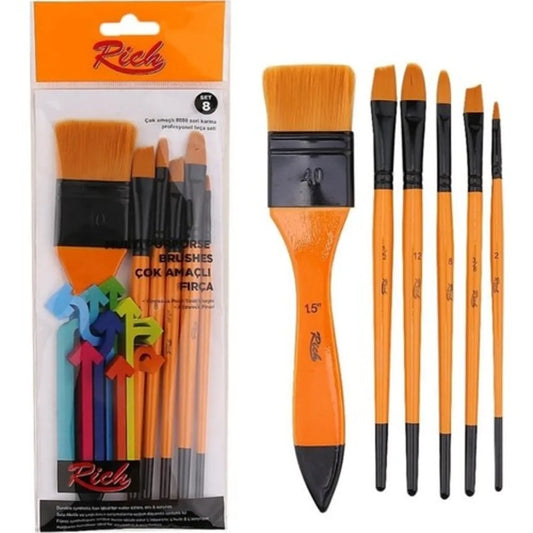 8 PCS Multipurpose Rich 8000 Series Mixed Professional Brush Set Acrylic Paint Watercolor Brush Set Suitable for All Uses