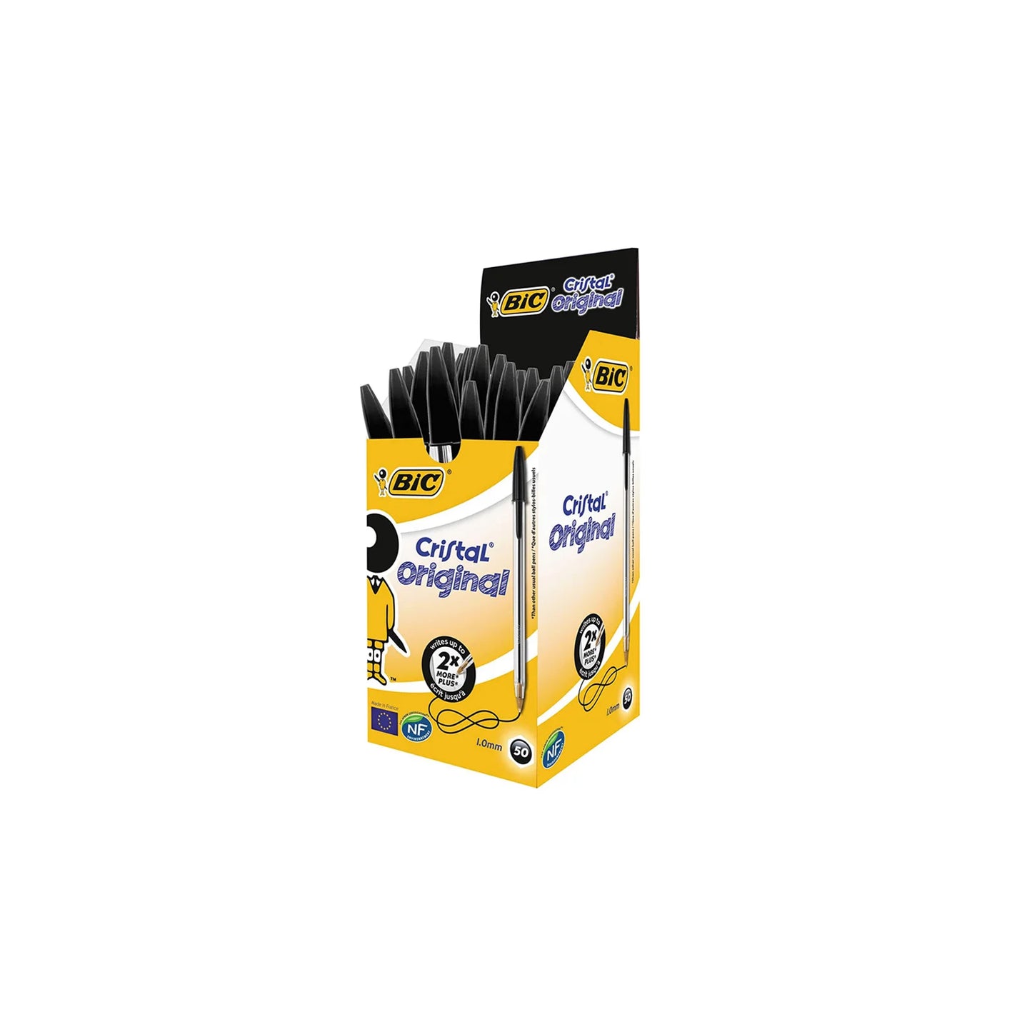 BIC Glass Large Pens Wide Tip (1,0mm) Colors, 50 PCs Box, for Soft Writing, Office
