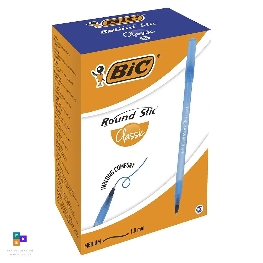 BIC Round Stic 60 Pcs Classic Medium Ballpoint Pen (1.0mm) Biru Hitam Kotak Merah Alat Tulis Kelengkapan Pejabat Sekolah