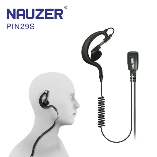 NAUZER PIN29S Micro earphone earmuff black curly PTT. PIN 29 S. High quality Micro earphone earbud PTT black curly cable, compatible for Alan 441 /443/ 451/ 456, Alan CT 180, Cobra MT 525/725/925, ICOM IC