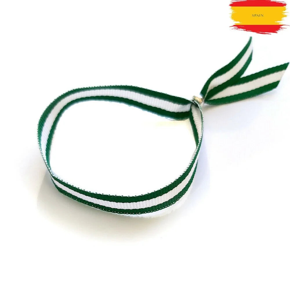 Textile Ribbon Bracelet colors Andalusian flag with adjustable Tibetan silver metal closure 1,2x30 cm