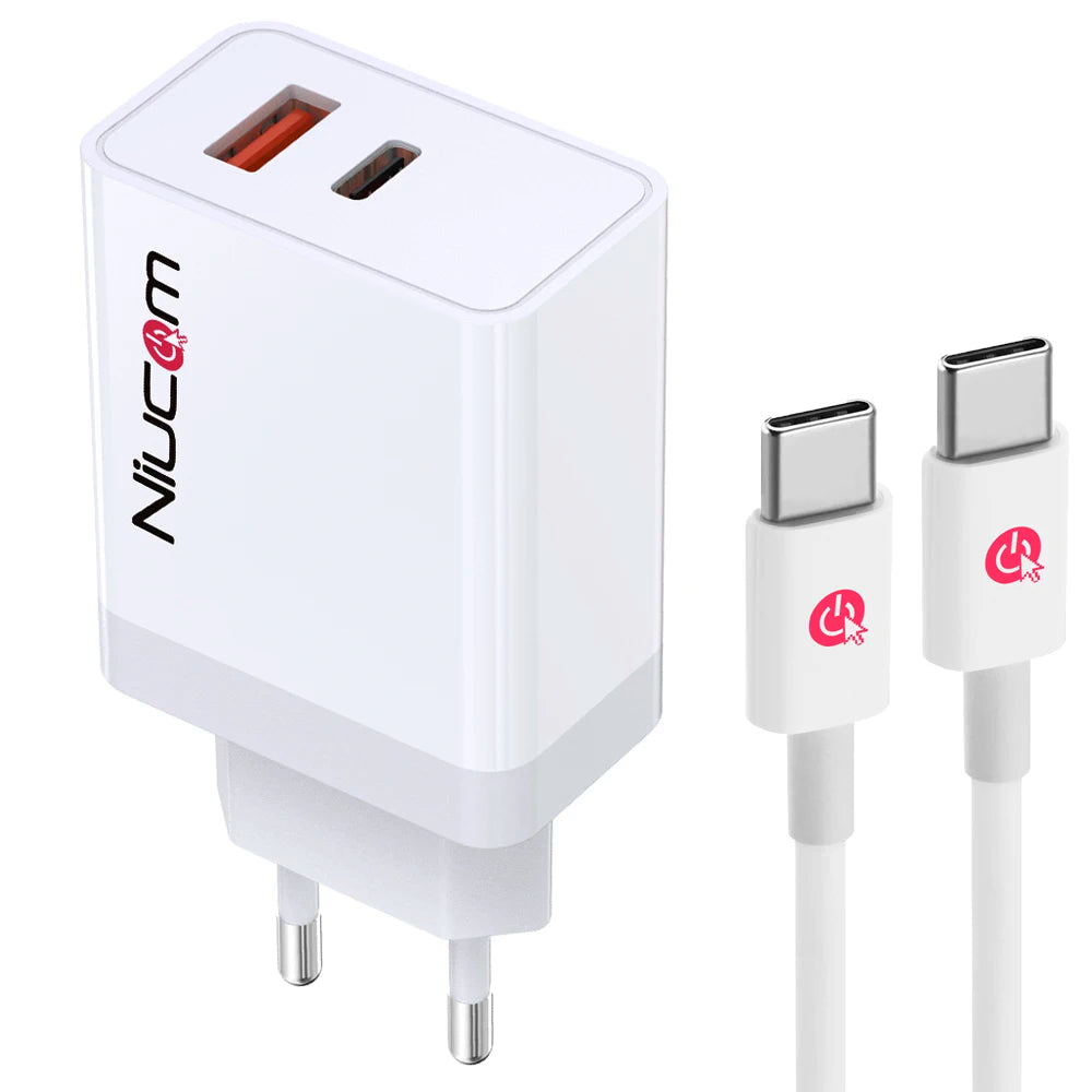 Niucom pengecas cepat pengecas 36W dwi USB 3.0 + USB-C PD pengecas telefon mudah alih qualcomm palam usb dengan kabel PD Jenis c
