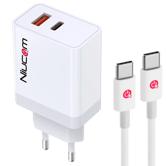 Niucom pengecas cepat pengecas 36W dwi USB 3.0 + USB-C PD pengecas telefon mudah alih qualcomm palam usb dengan kabel PD Jenis c