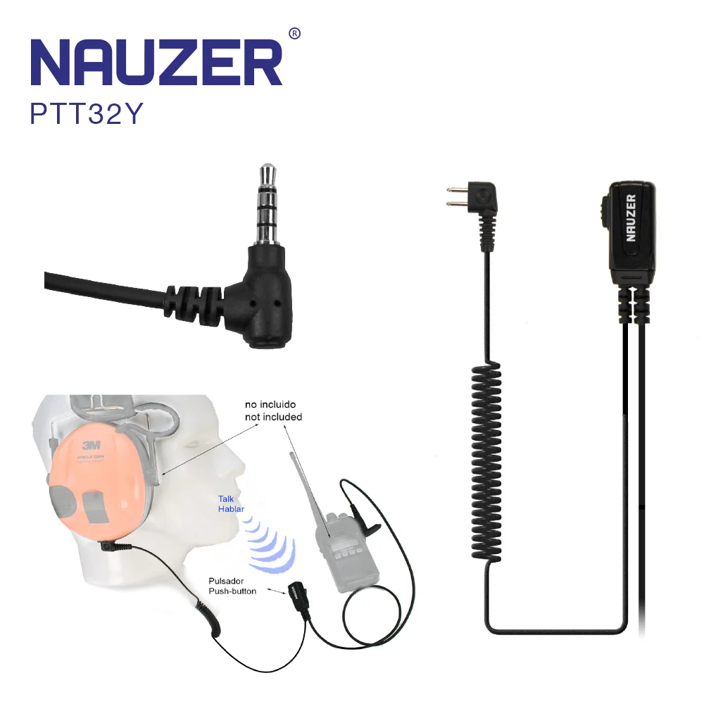 Kabel NAUZER PTT-32Y YAESU dengan topi keledar serasi PTT mikro PELTOR SPORTTAC memburu dan penyambung walkie YAESU Serasi untuk YAESU VX-110/VX150/VX-146/VX-246