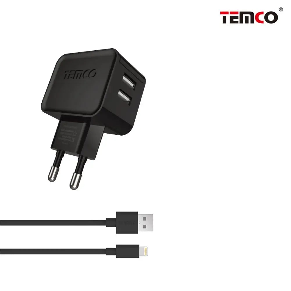 Pengecas telefon mudah alih ISO Tenco untuk rangkaian U 5V 2.4A dengan kabel 5V 2A Hitam Waranti 2 tahun