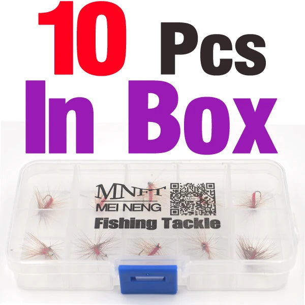 MNFT 10PCS Fly Fishing Trout Fish Dry Hook Red Body Brown feathers Bait 14# Artificial Fly Fishing Bait