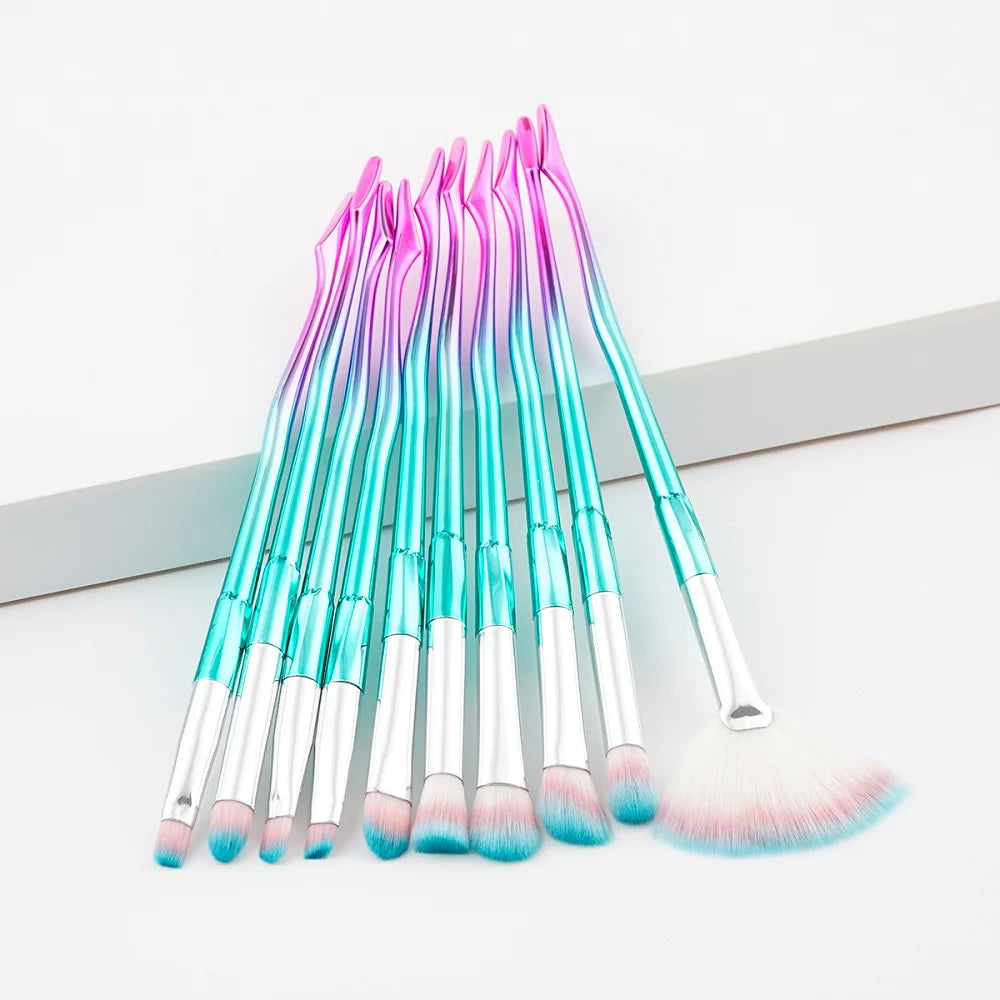 2017 New 10pcs/set Eye Shadow Foundation Eyebrow Brush Makeup Brush Tool Legs shape Gradient color Cosmetics Makeup Brush Set
