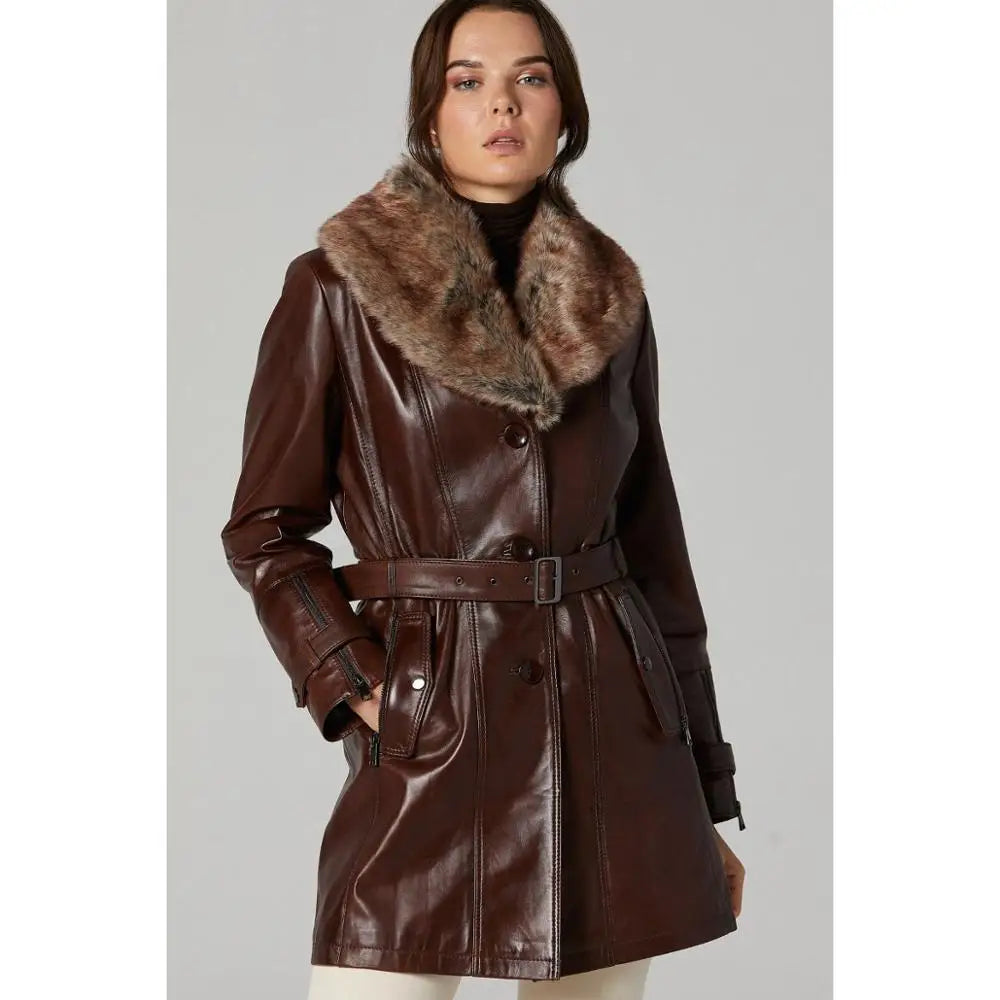 Women brown slim genuine sheepskin coat casual autumn and winter clothing free shipping Long Jacket