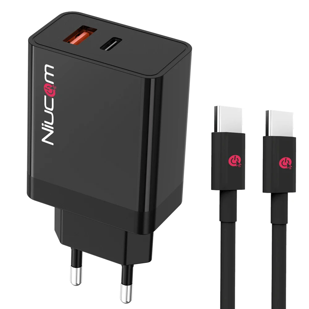 Niucom pengecas cepat pengecas 36W dwi USB 3.0 + USB-C PD pengecas telefon mudah alih qualcomm palam usb dengan kabel PD Jenis c