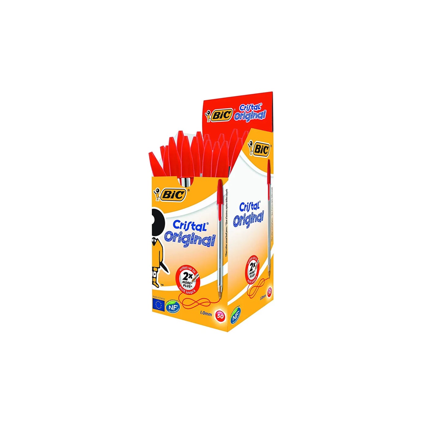 BIC Glass Large Pens Wide Tip (1,0mm) Colors, 50 PCs Box, for Soft Writing, Office