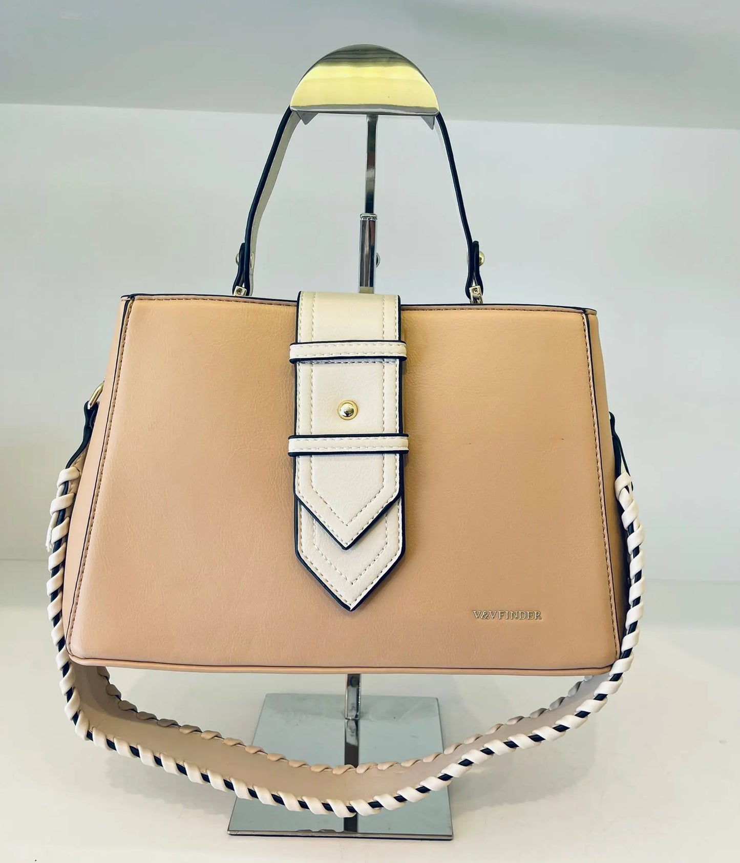 Beg bahu V & V FINDER dengan warna digabungkan membawa dua zip dengan banyak bahan keluar berasingan berkualiti tinggi 100% saiz kulit PU hanya