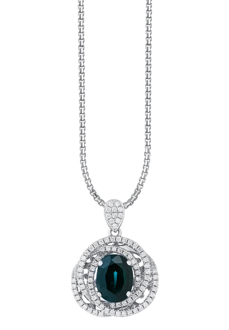 TOMEI Sapphire Diamond Pendant, White Gold 750