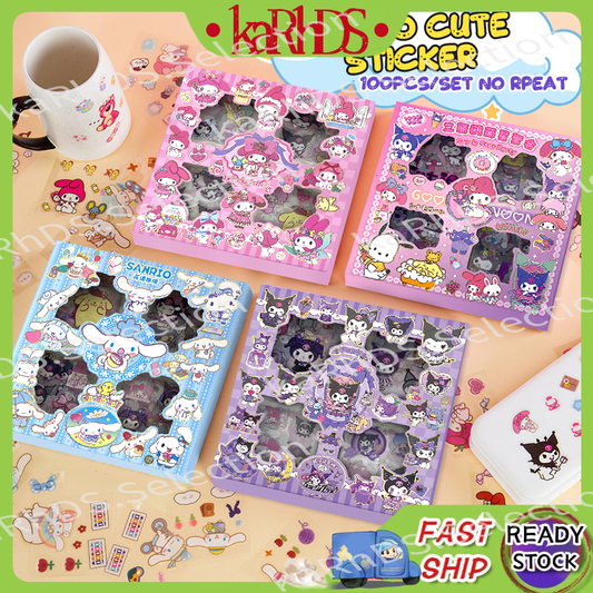 ?100Pcs?Sanrio Kuromi Sticker Birthday Gift Cute Set DIY Gift Box Cinnamoroll Melody Cartoon Stickers Box Waterproof Cute Sticker
