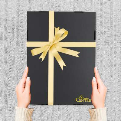 Black Gift Box 3 Compartment with Shredded Paper- M Size