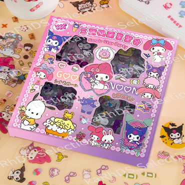 ?100Pcs?Sanrio Kuromi Sticker Birthday Gift Cute Set DIY Gift Box Cinnamoroll Melody Cartoon Stickers Box Waterproof Cute Sticker