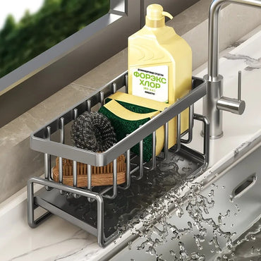 Kitchen Countertop Stainless Steel Storage Rack With Detachable Hanging Rod Sponge Cloth Drainage Holder Drainer Basket