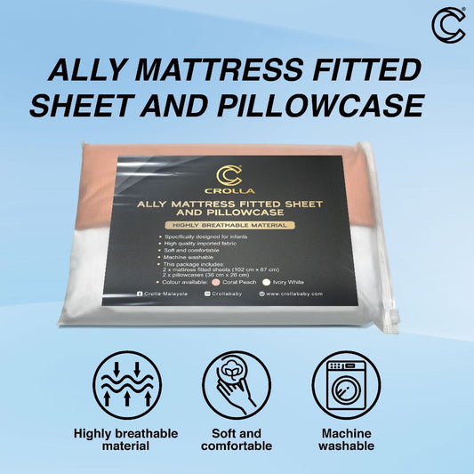 CROLLA ALLY MATTRESS FITTED SHEET AND PILLOWCASE (BASIC -PEACH & WHITE)