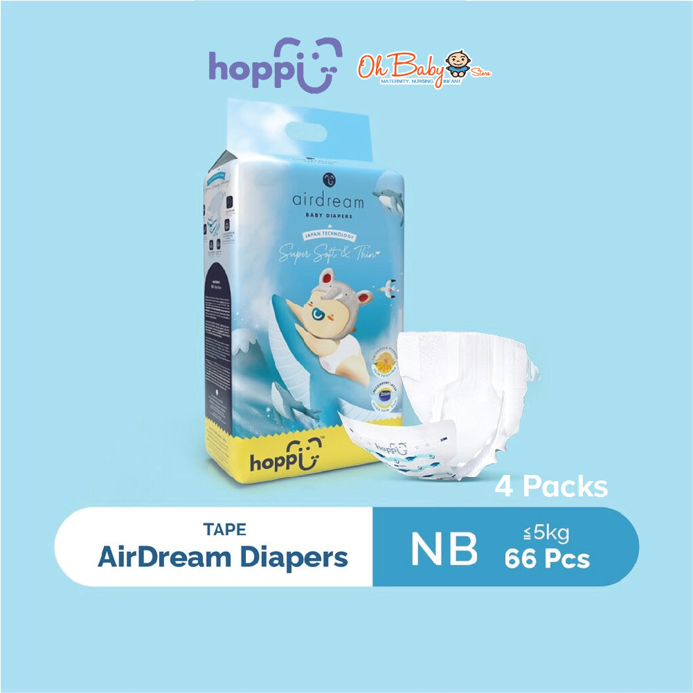 Hoppi AirDream Diapers | 2mm UltraCore™ Technology, Ultra Thin & Soft | 4 Pack Value Deal