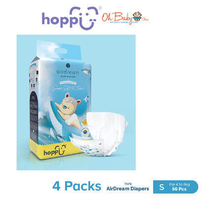 Hoppi AirDream Diapers | 2mm UltraCore™ Technology, Ultra Thin & Soft | 4 Pack Value Deal