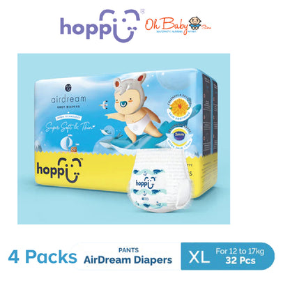 Hoppi AirDream Diapers | 2mm UltraCore™ Technology, Ultra Thin & Soft | 4 Pack Value Deal
