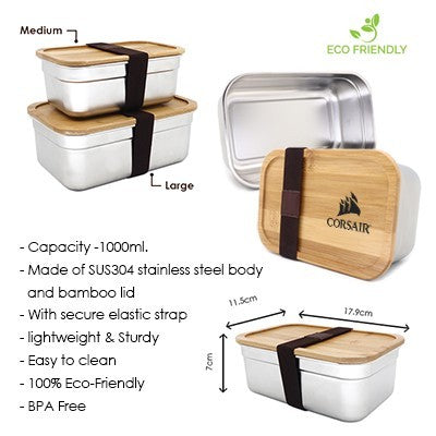 Bamboo SUS304 Lunch Box M Size - 1L