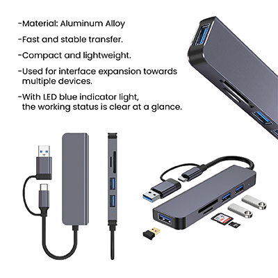 Fusion 5 in 1 USB 3.0 Hub with Type-C