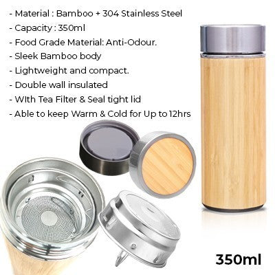 Mini Bamboo Premium Stainless Steel Thermos - 350ml