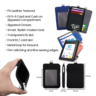 PU ID Holder with Open Zippered Wallet