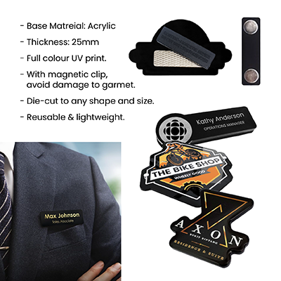 Black Acrylic Name Tag with Magnetic Back