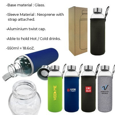 NEO Glass Bottle With Neoprene Pouch - 550ml