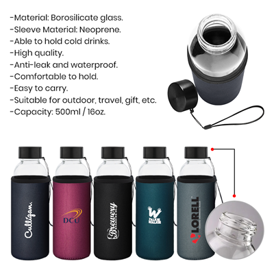 ARCANE Glass Bottle With Neoprene Pouch – 500ml