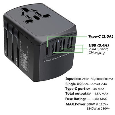 SWIFT Travel Adapter Triple USB and Type-C Charger