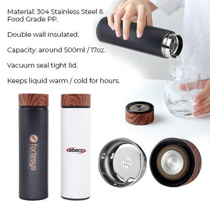 WOOD Premium Stainless Steel Thermos - 500ml