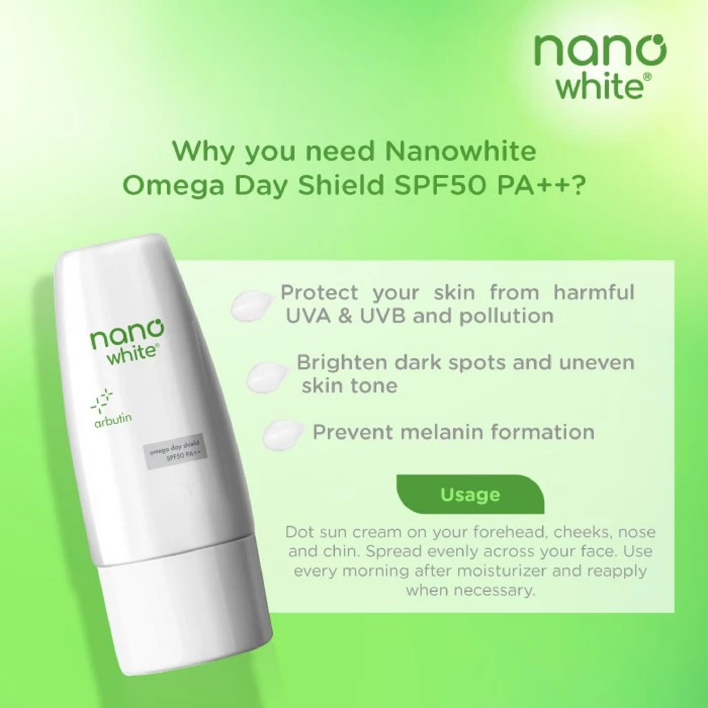 Nanowhite Essential Omega Day Shield Pelindung Matahari SPF50 PA++ 35ml