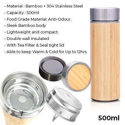 Bamboo Premium Stainless Steel Thermos - 500ml