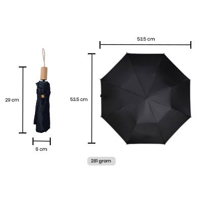 21'' 3 Fold Umbrella with Wooden Handle