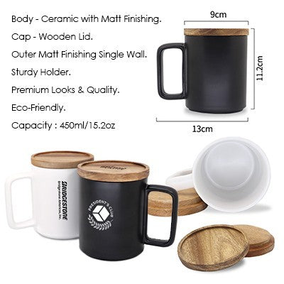 Wooden Cap Ceramic Mug - 450ml